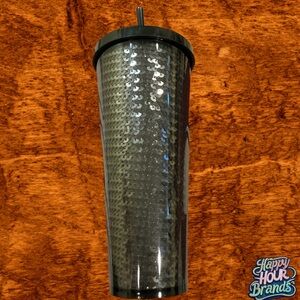 Starbucks Charcoal Black Gray Sequin Cold Cup Tumbler Venti w/ Lid & Straw 24 oz